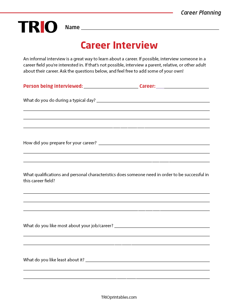 Career Interview Activity Sheet – TRIO Printables Career Interview Activity Sheet – TRIO Printables