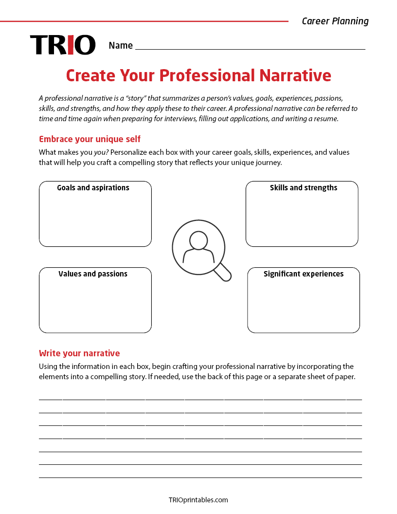 Create Your Professional Narrative Activity Sheet TRIO Printables