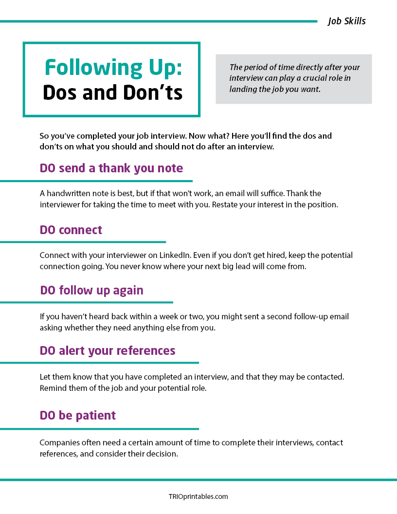 Following Up: Dos and Don'ts Informational Sheet