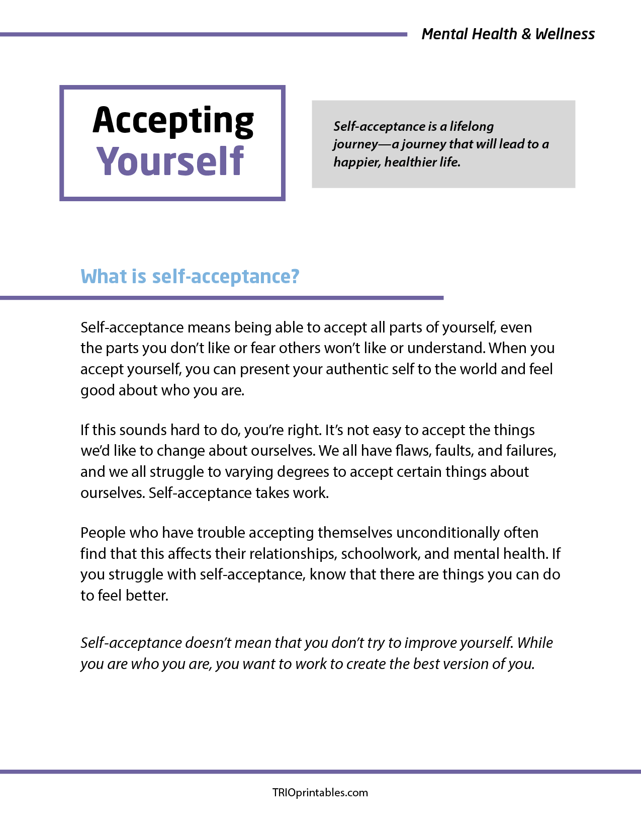 Accepting Yourself Informational Sheet