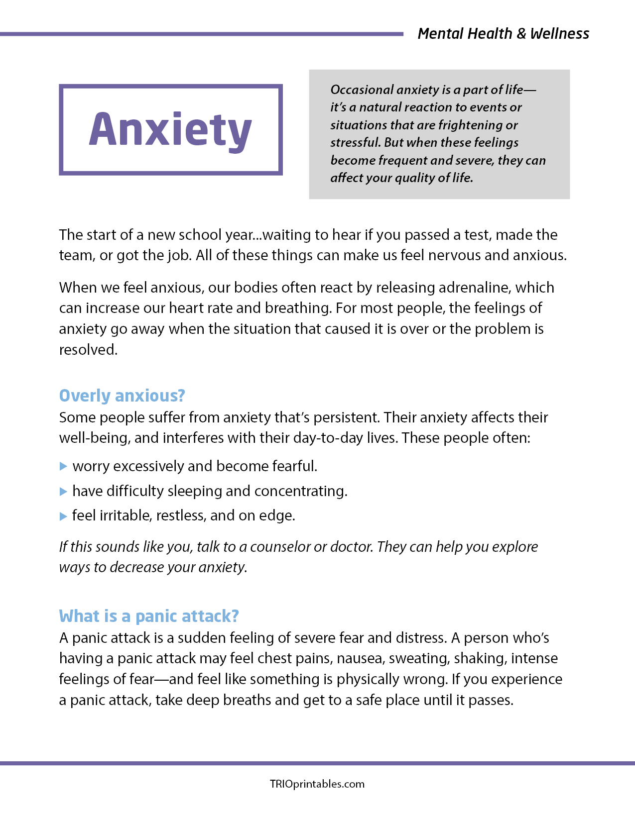 Anxiety Informational Sheet