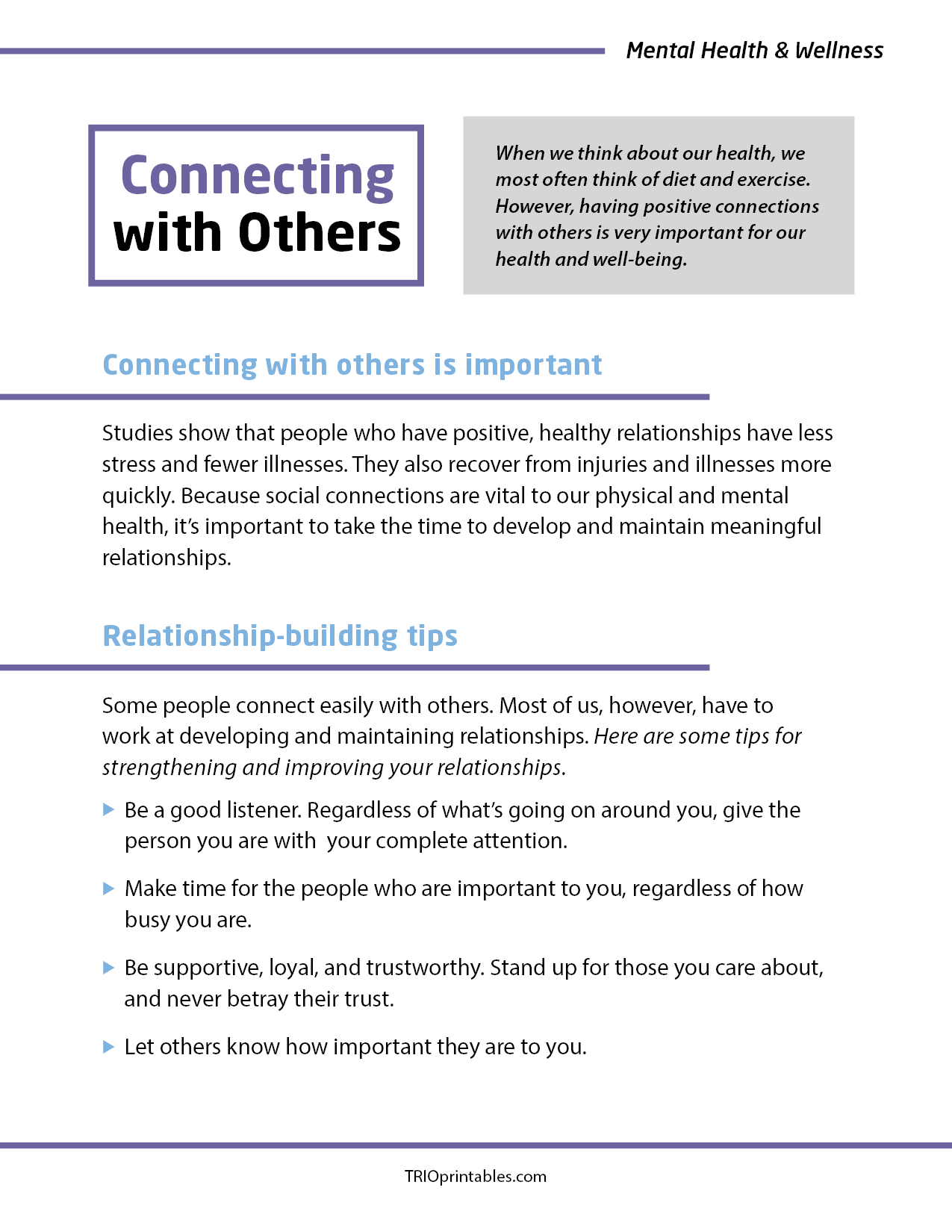 Connecting with Others Informational Sheet