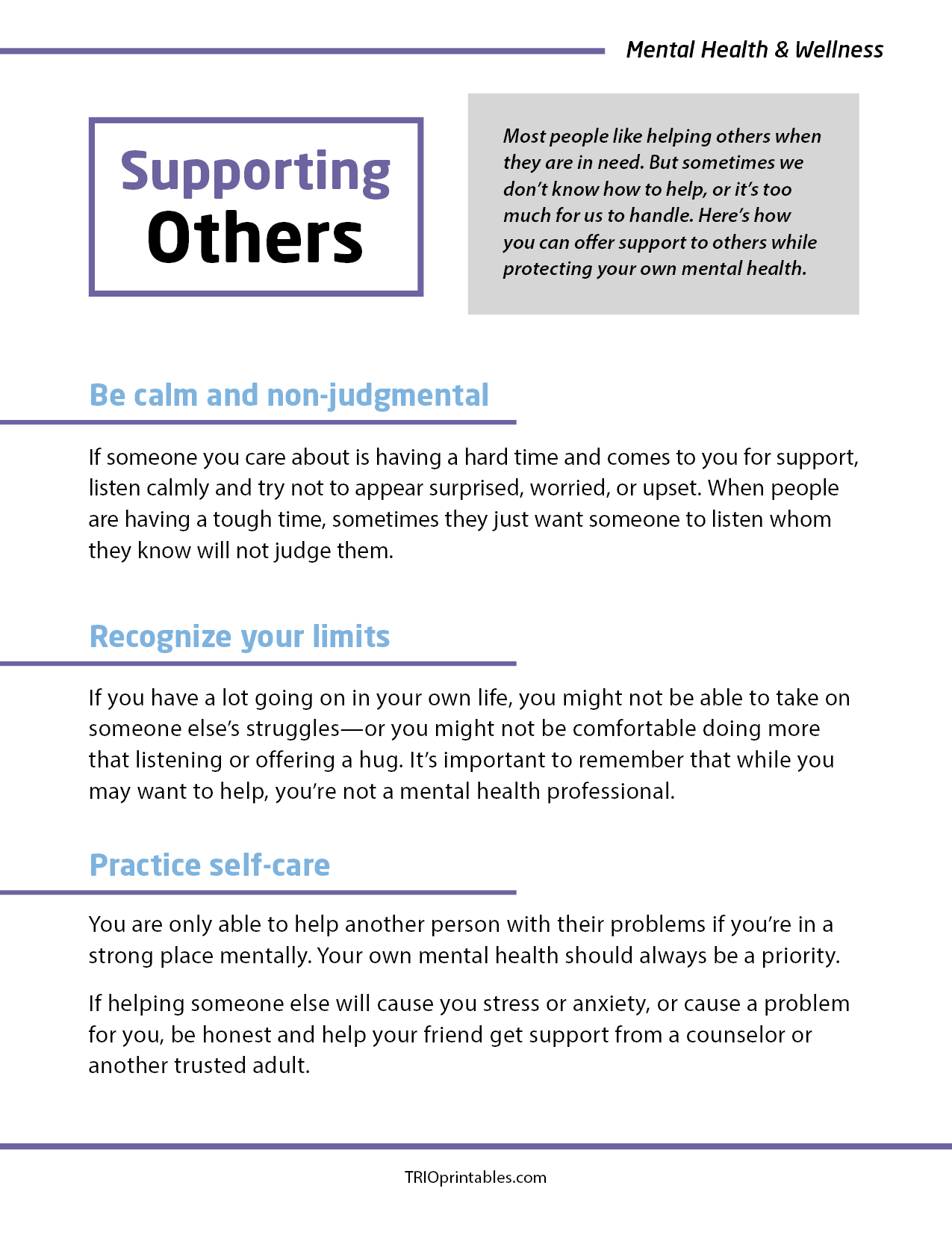 Supporting Others Informational Sheet