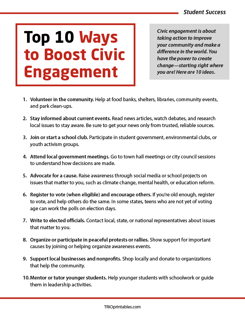 Top 10 Ways to Boost Civic Engagement Informational Sheet