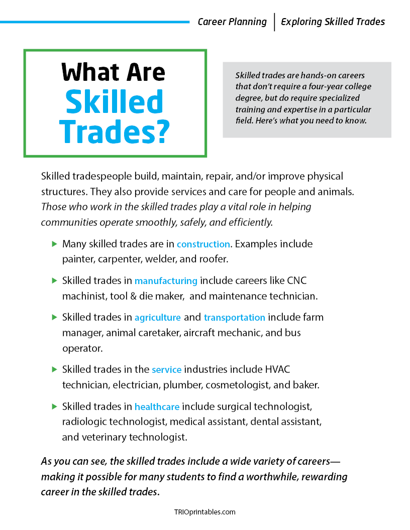 What are Skilled Trades? Informational Sheet