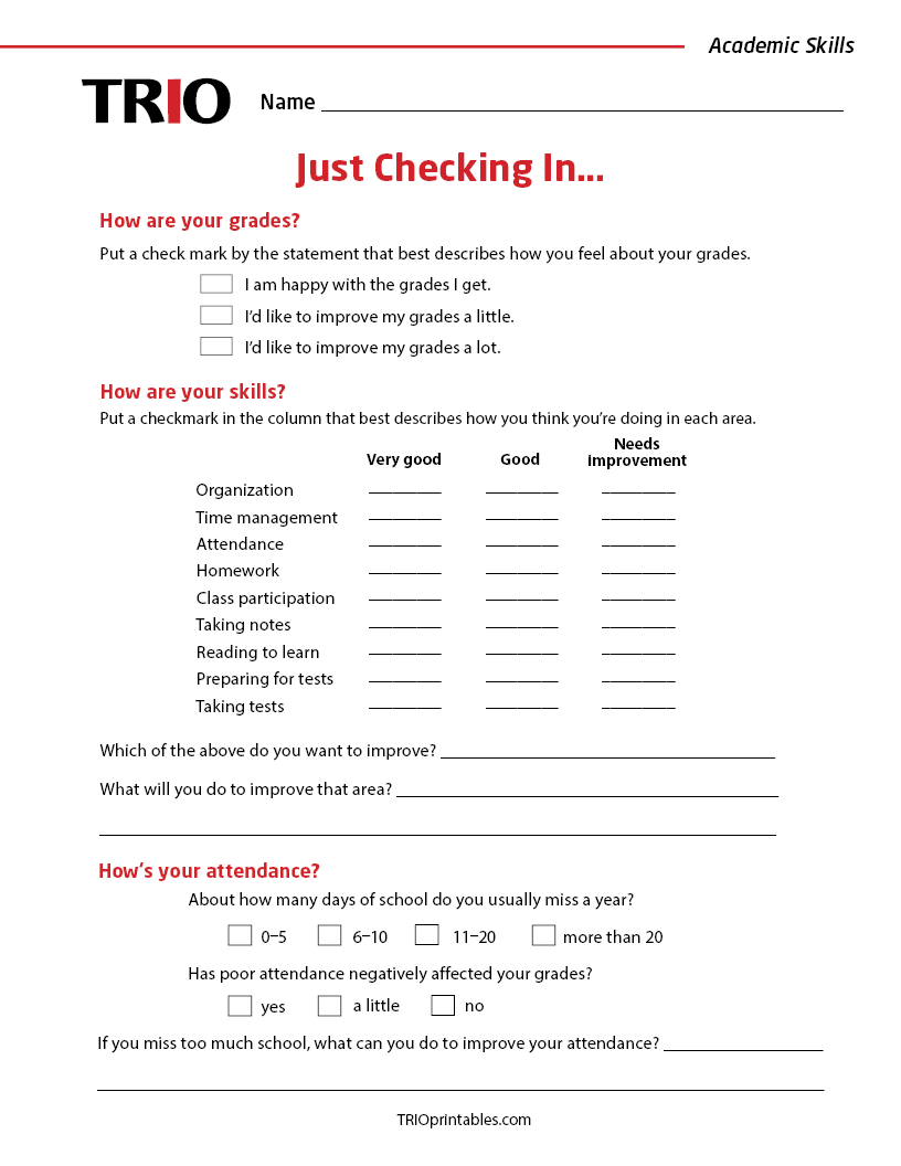 Just Checking In Activity Sheet