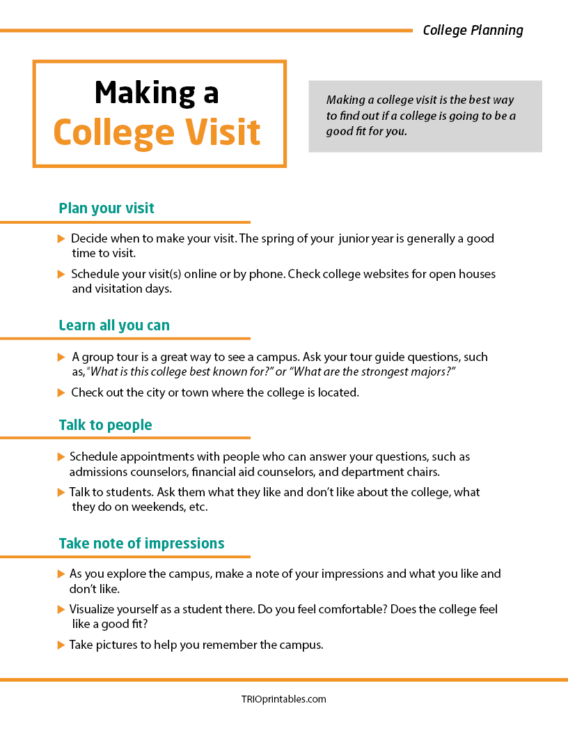 Making a College Visit Informational Sheet – TRIO Printables