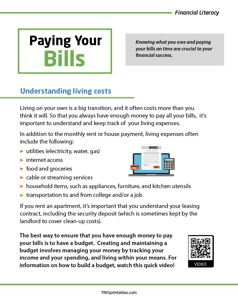 Paying Your Bills Informational Sheet