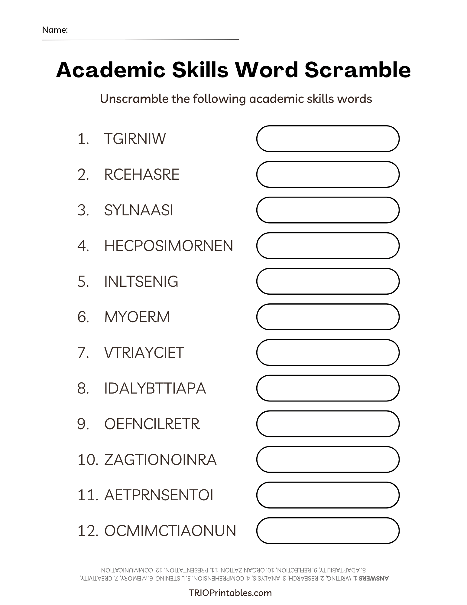 Academic Skills Word Scramble Puzzle