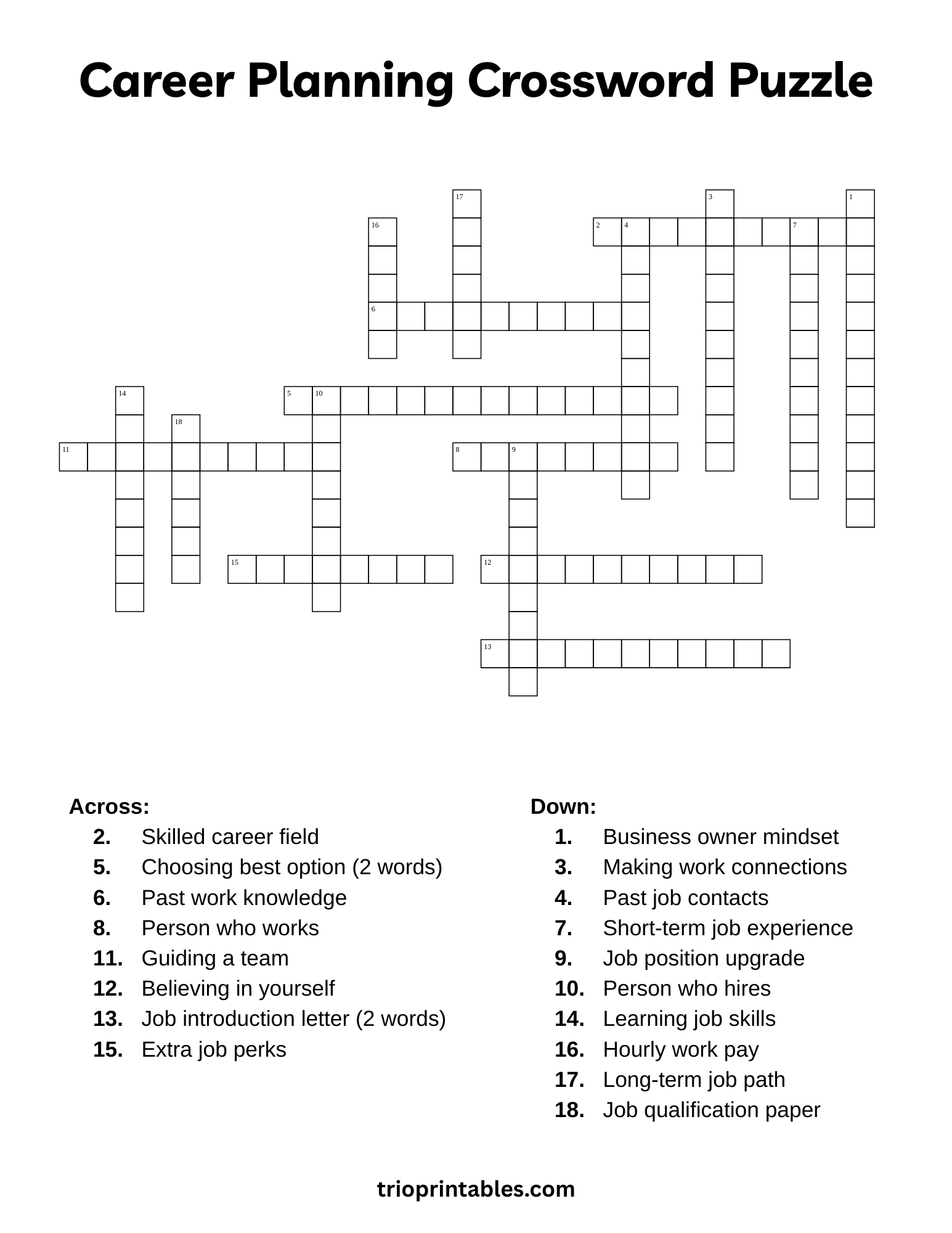 Career Planning Crossword Puzzle
