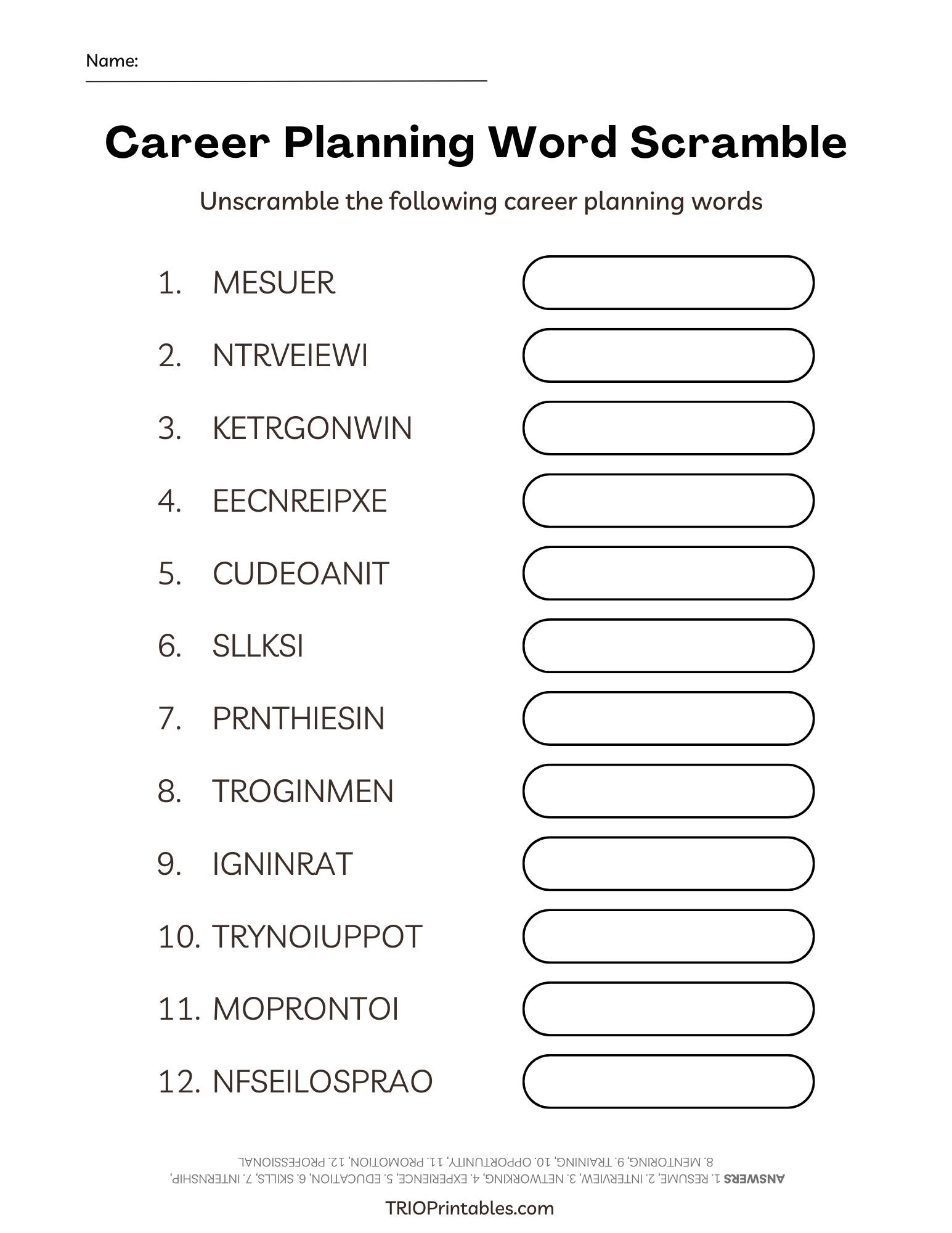 Career Planning Word Scramble Puzzle