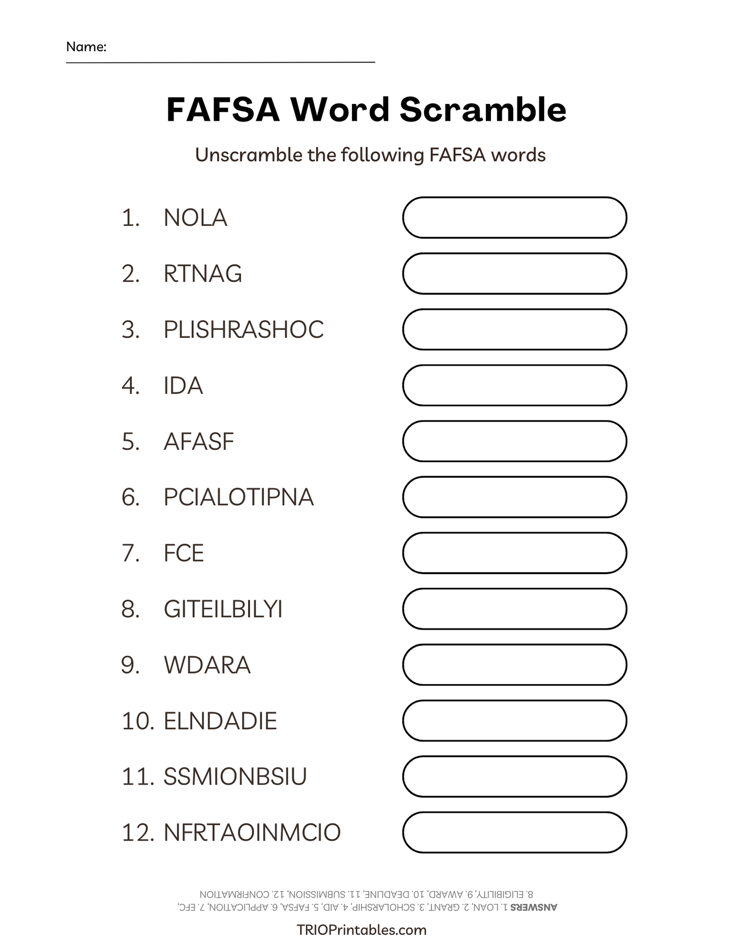 FAFSA Word Scramble Puzzle