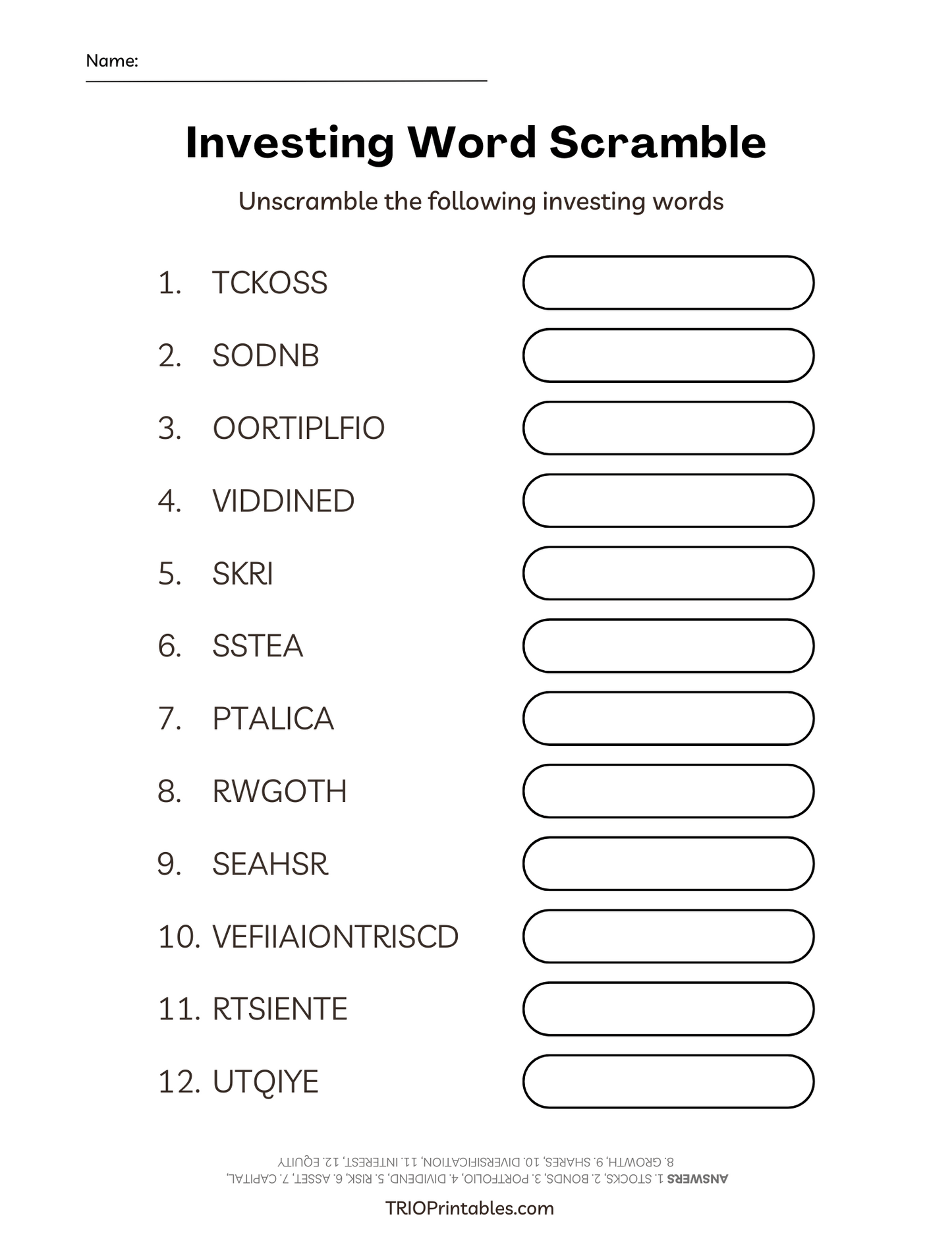 Investing Word Scramble Puzzle