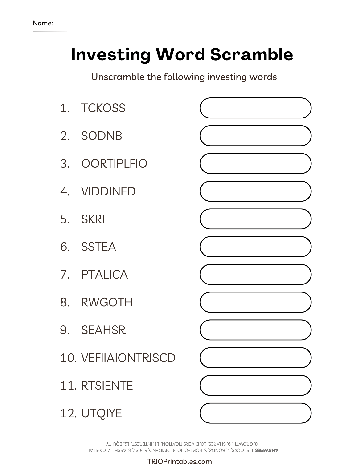 Investing Word Scramble Puzzle