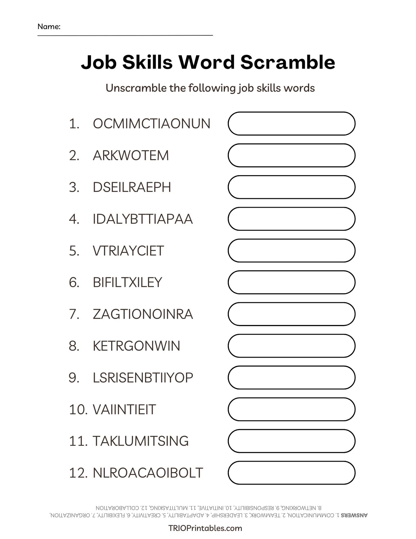 Job Skills Word Scramble Puzzle