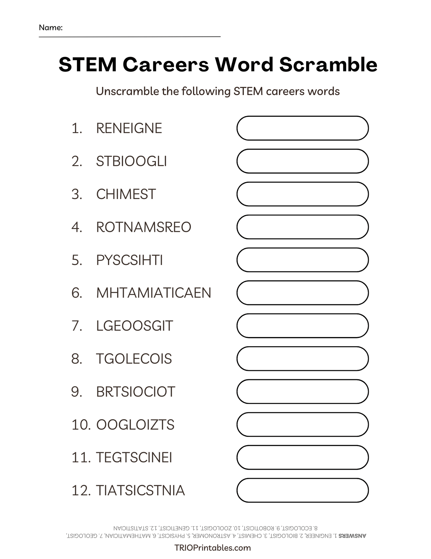 STEM Careers Word Scramble Puzzle