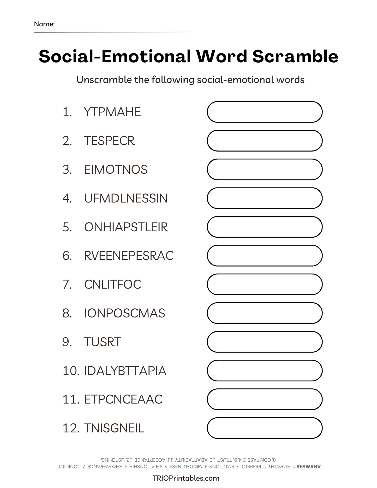 Social-Emotional Word Scramble Puzzle