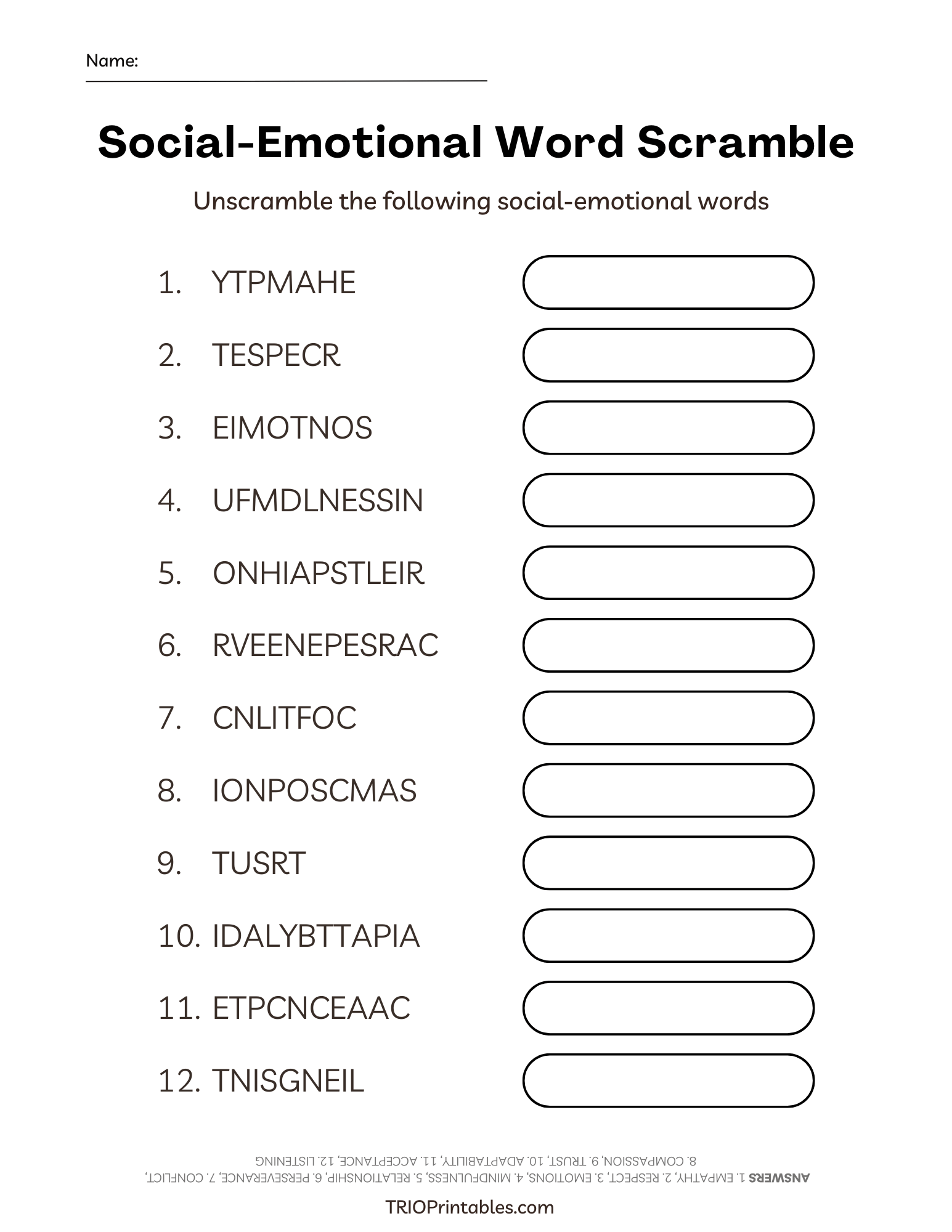 Social-Emotional Word Scramble Puzzle