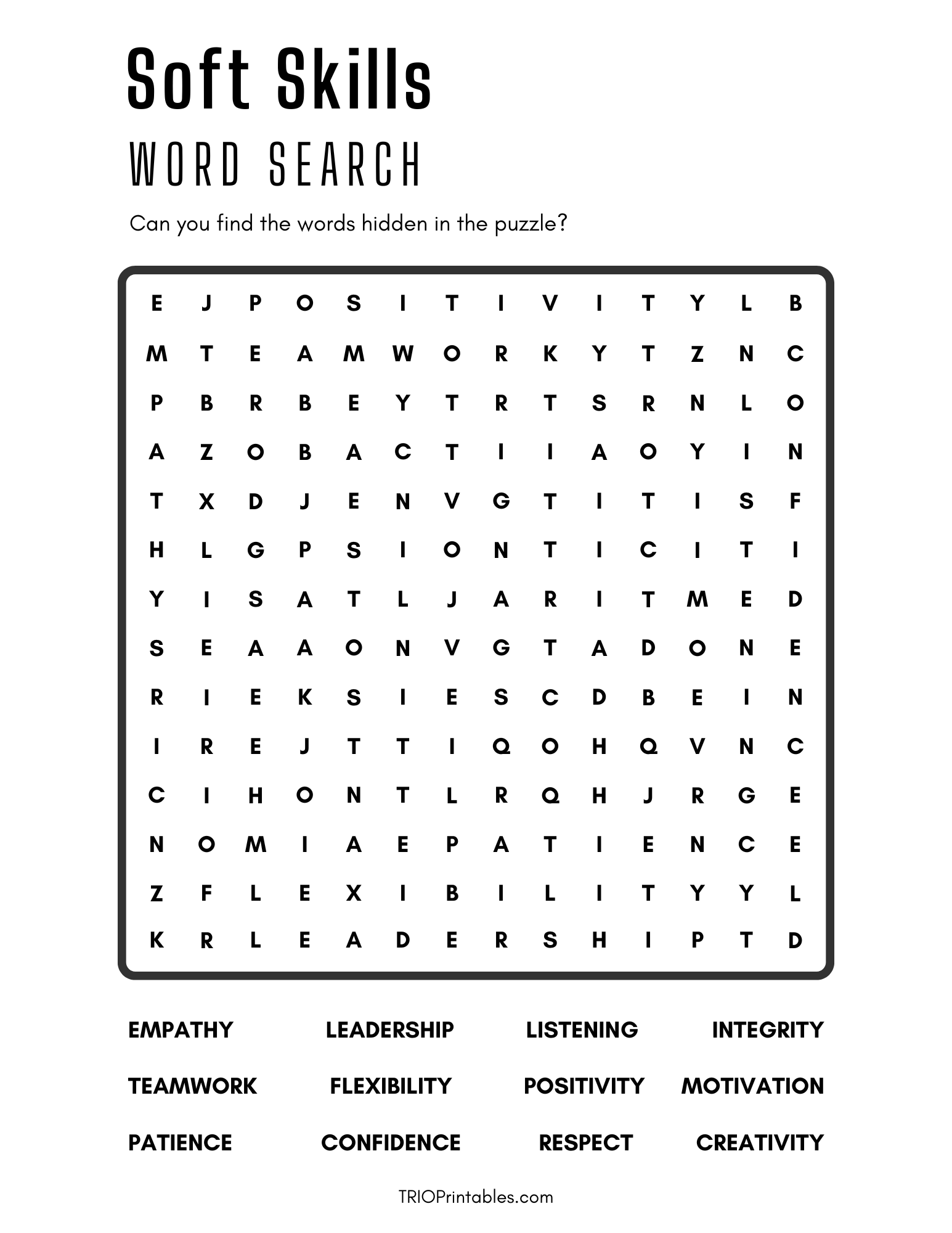Soft Skills Word Search Puzzle