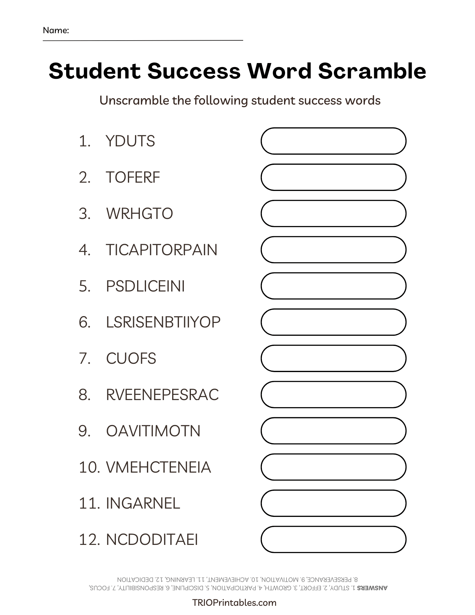Student Success Word Scramble Puzzle