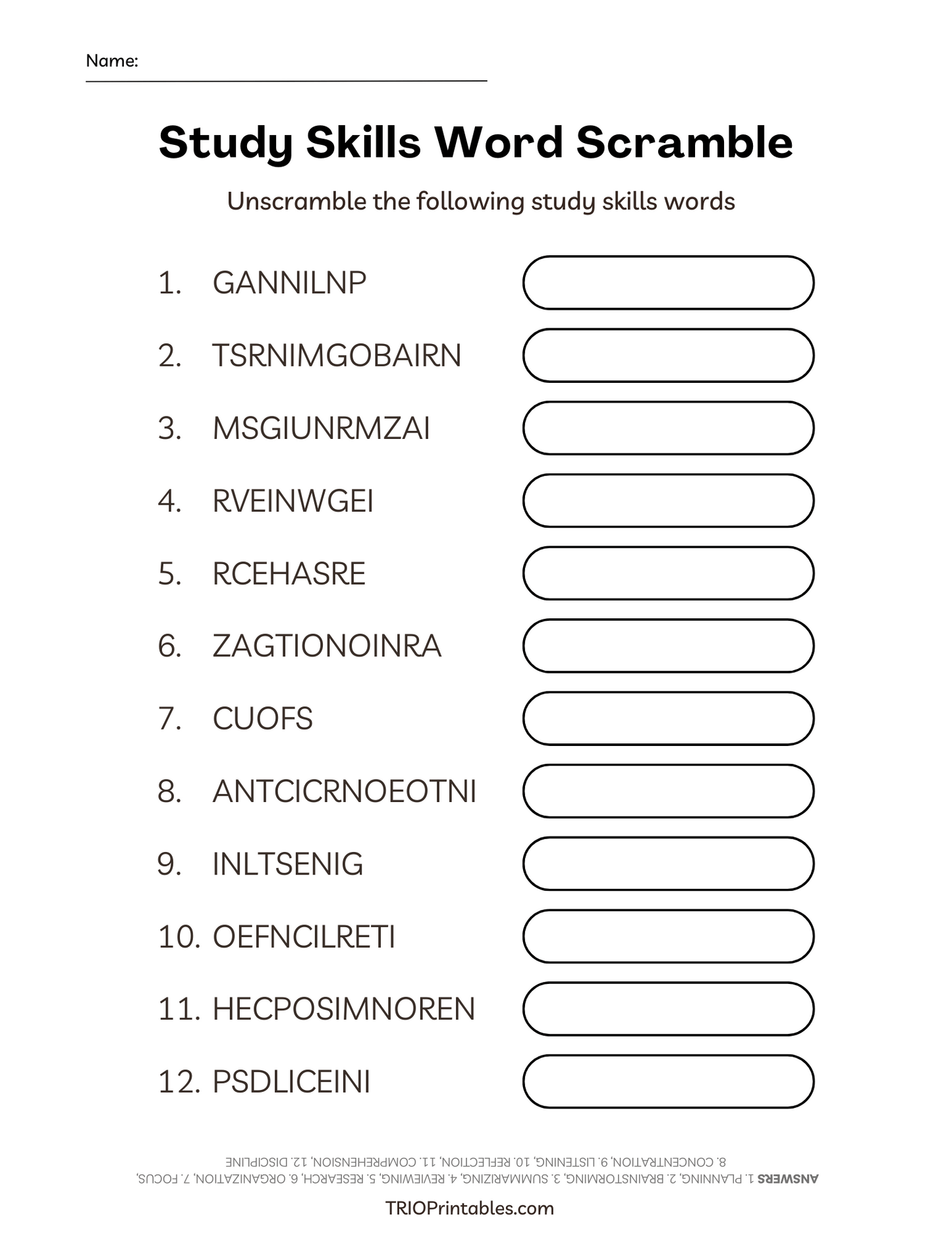 Study Skills Word Scramble Puzzle