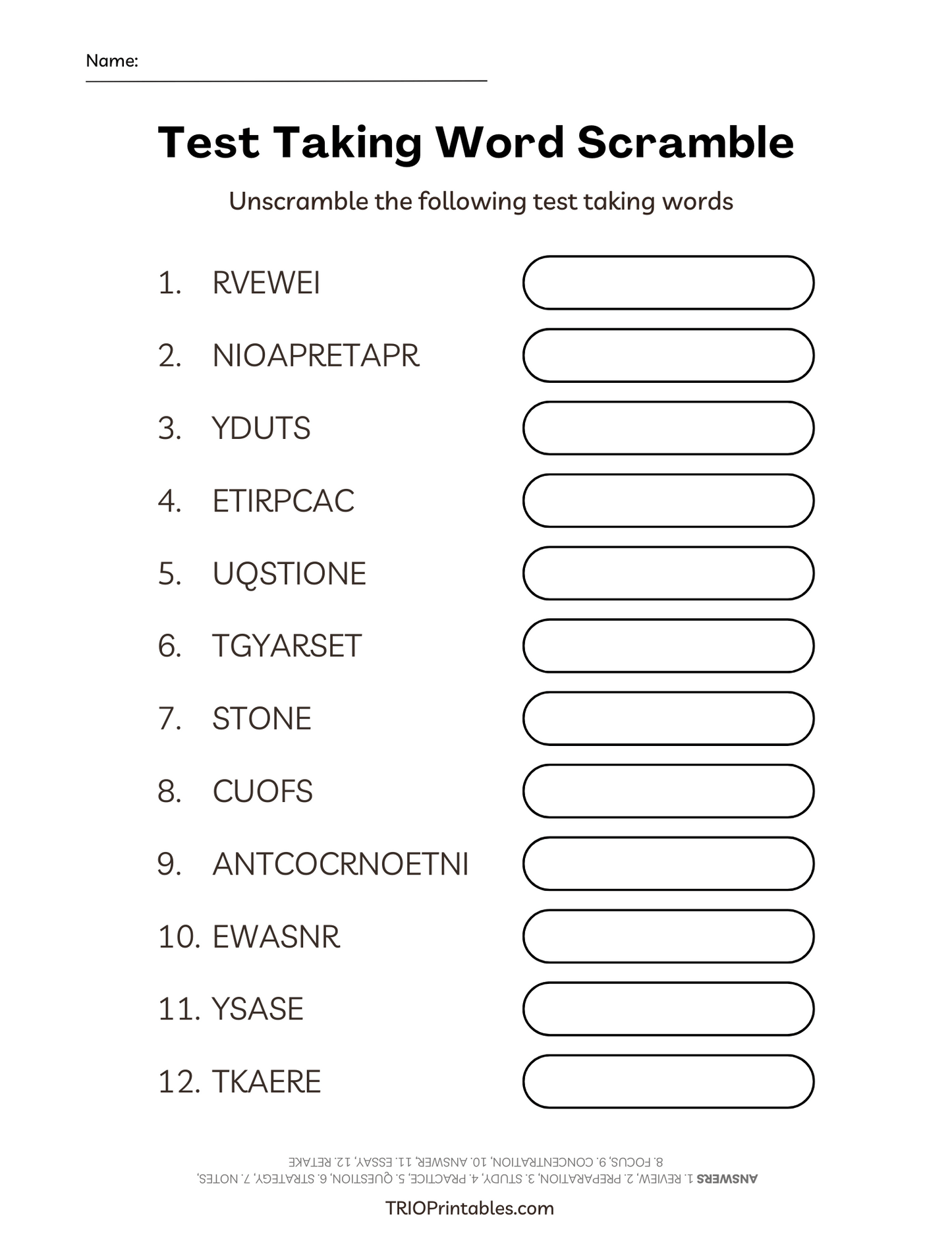 Test Taking Word Scramble Puzzle