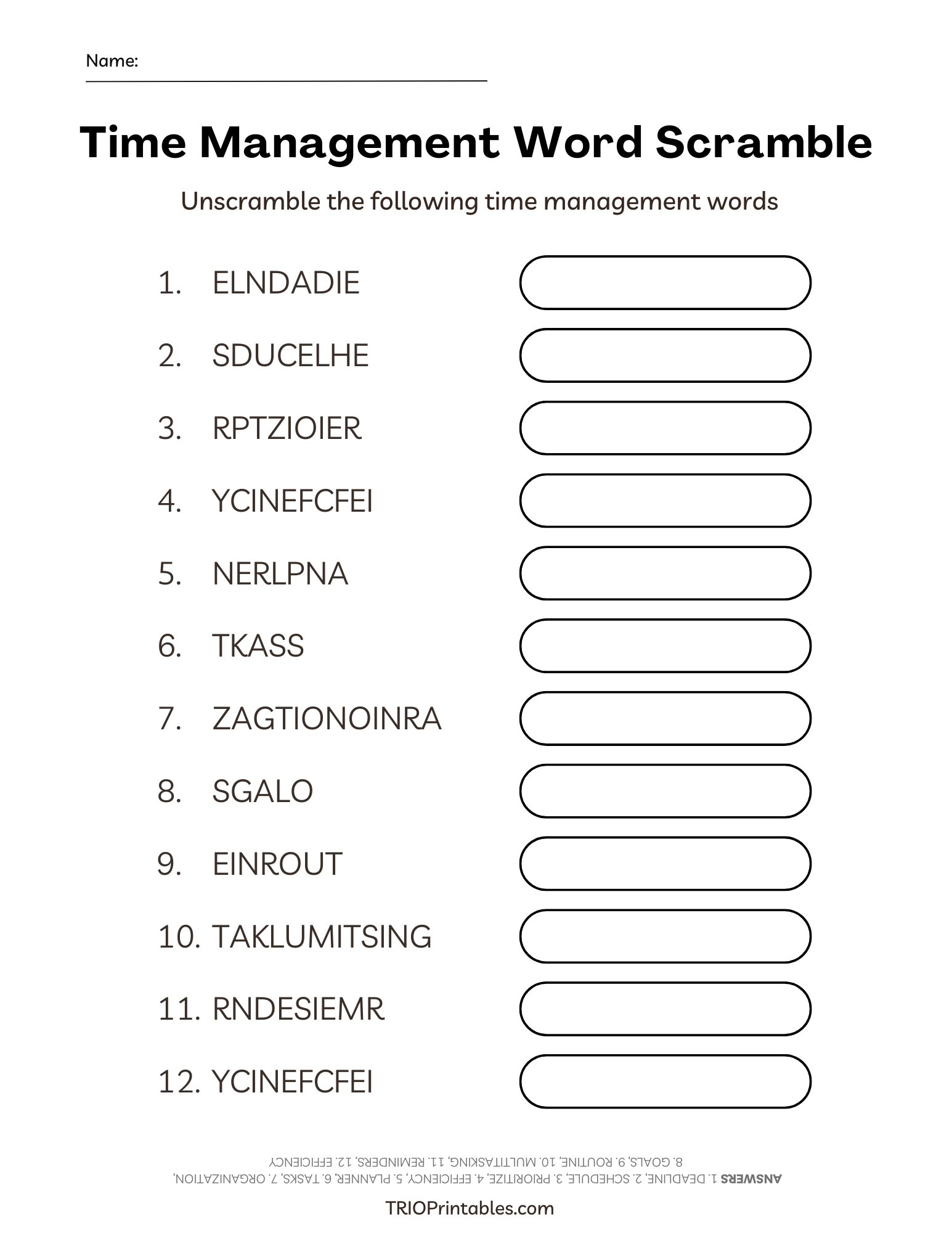 Time Management Word Scramble Puzzle