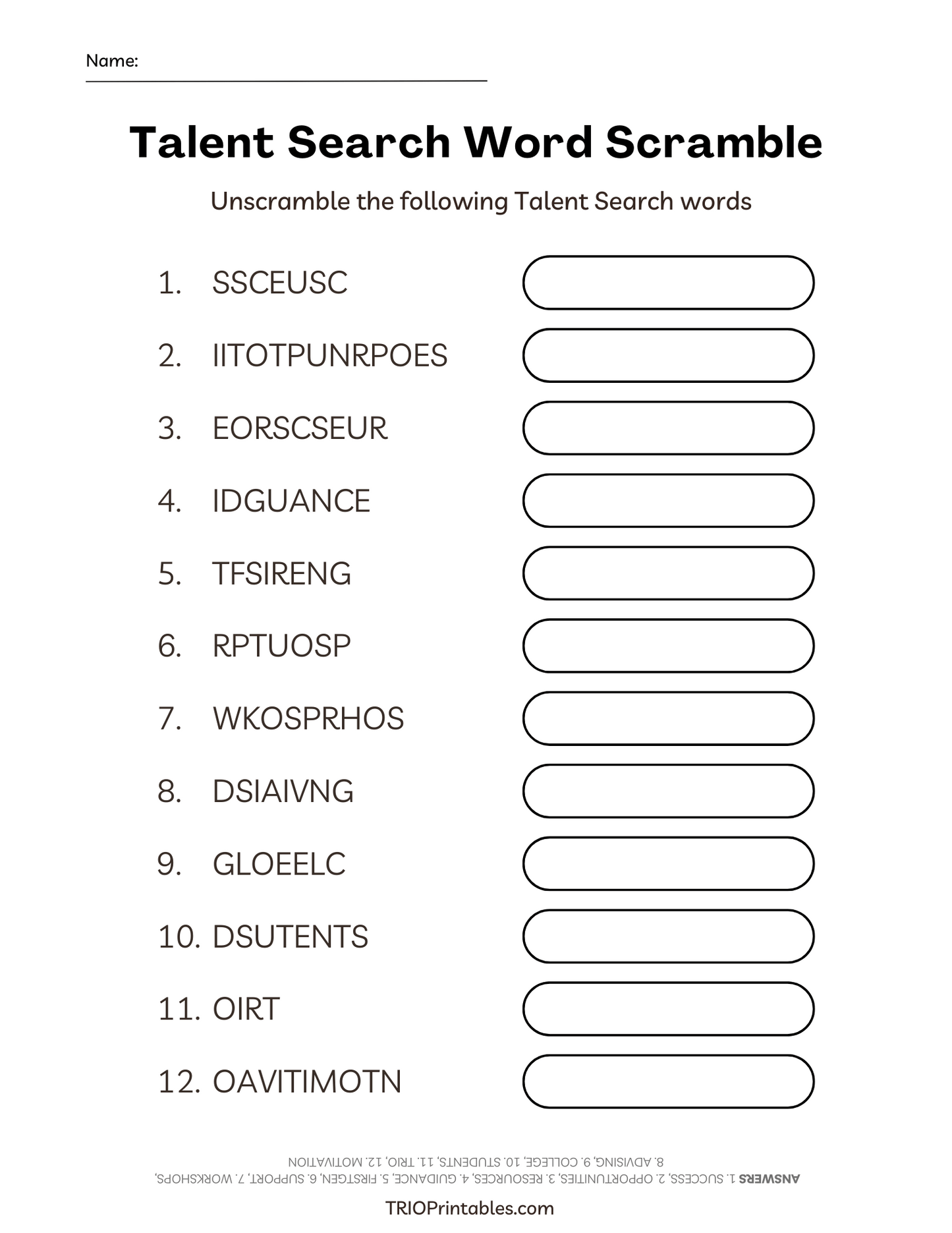 Talent Search Word Scramble Puzzle