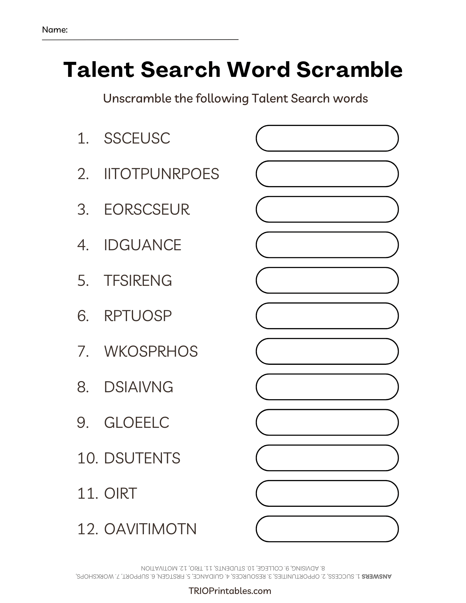 Talent Search Word Scramble Puzzle