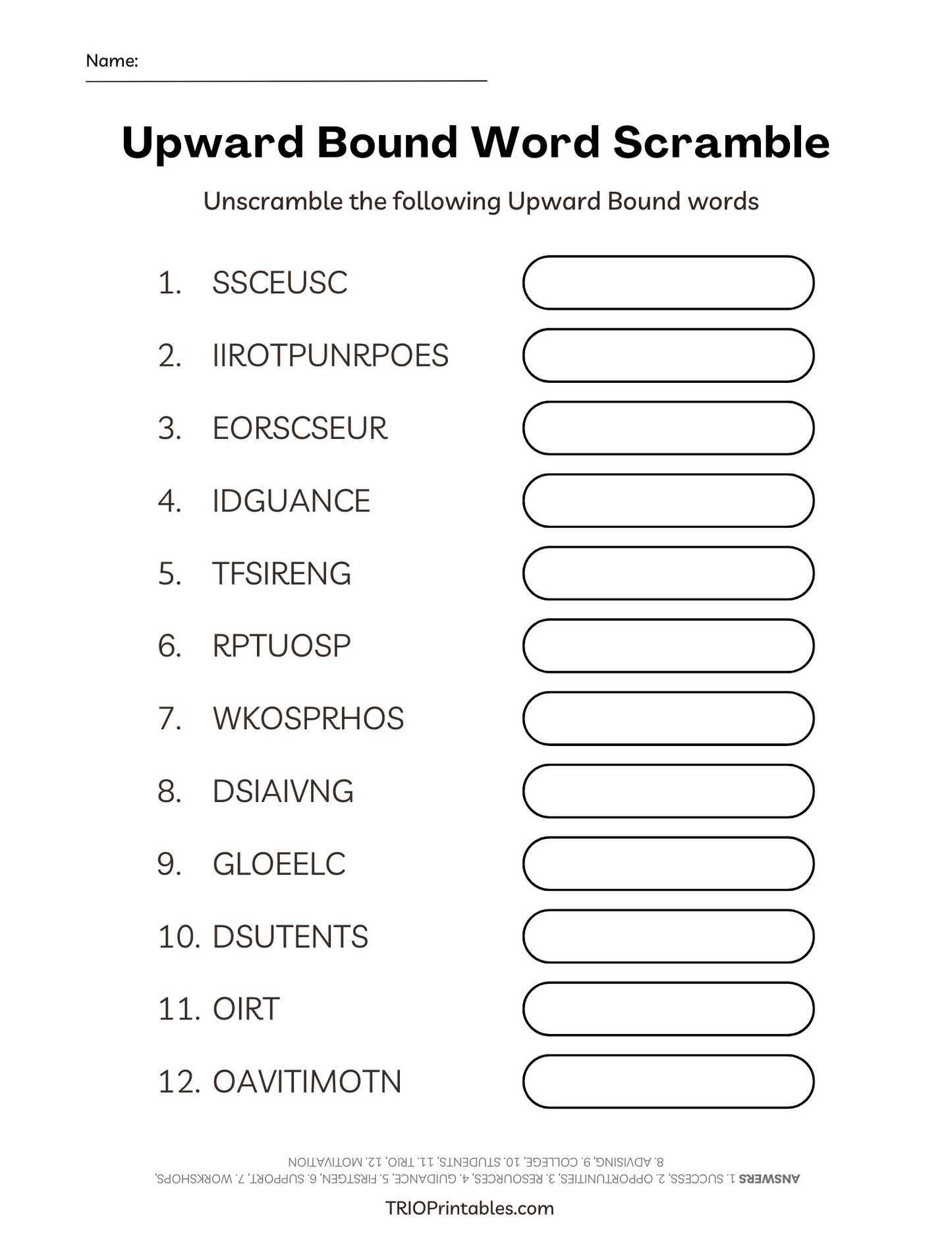 Upward Bound Word Scramble Puzzle