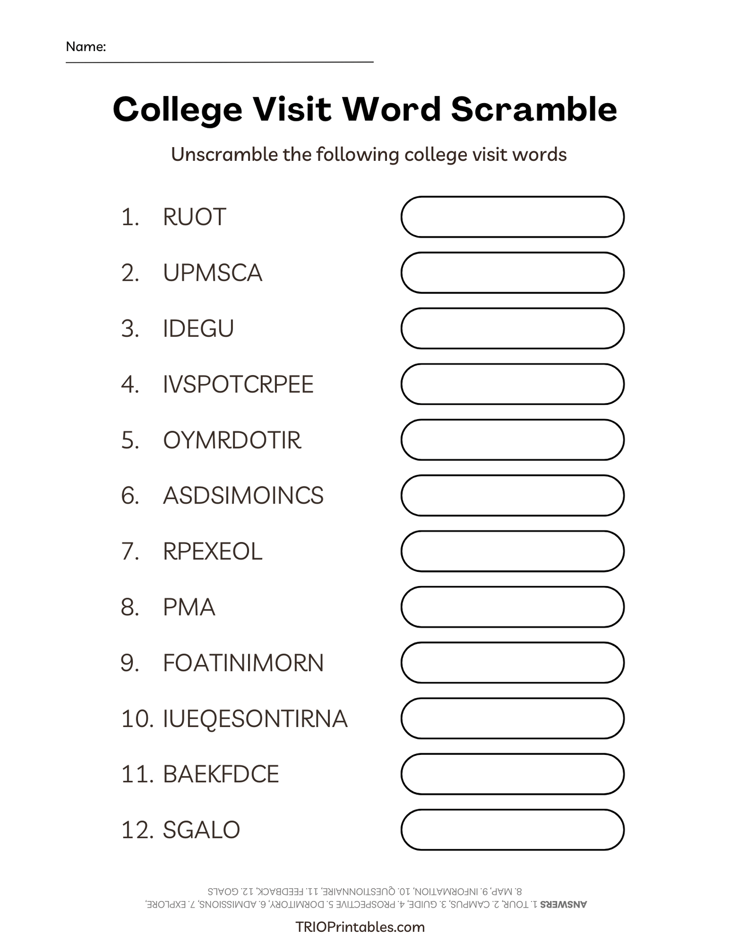 College Visit Word Scramble Puzzle