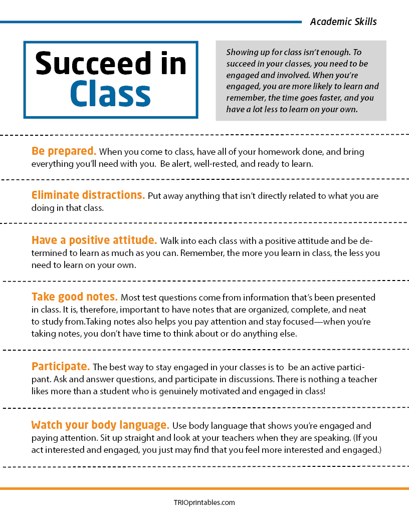 Succeed in Class Informational Sheet