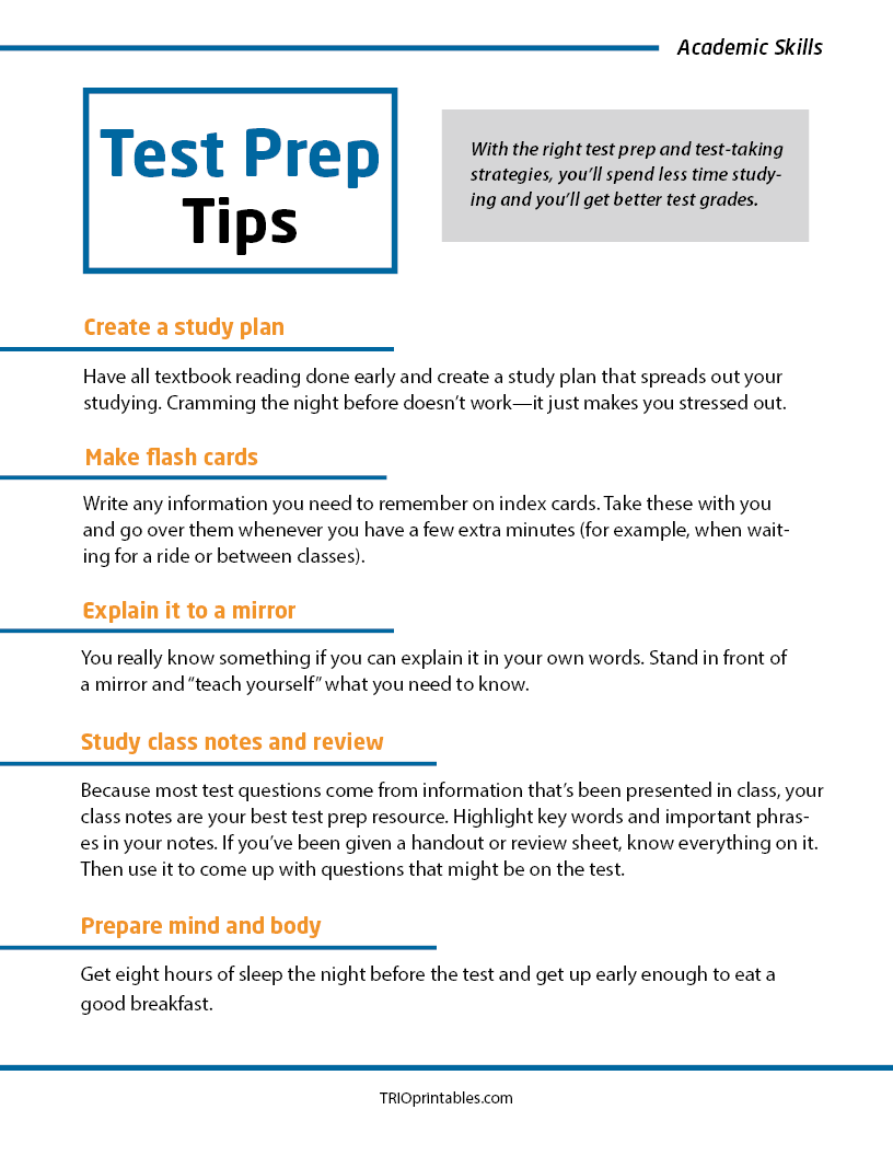 Test Prep Tips Informational Sheet