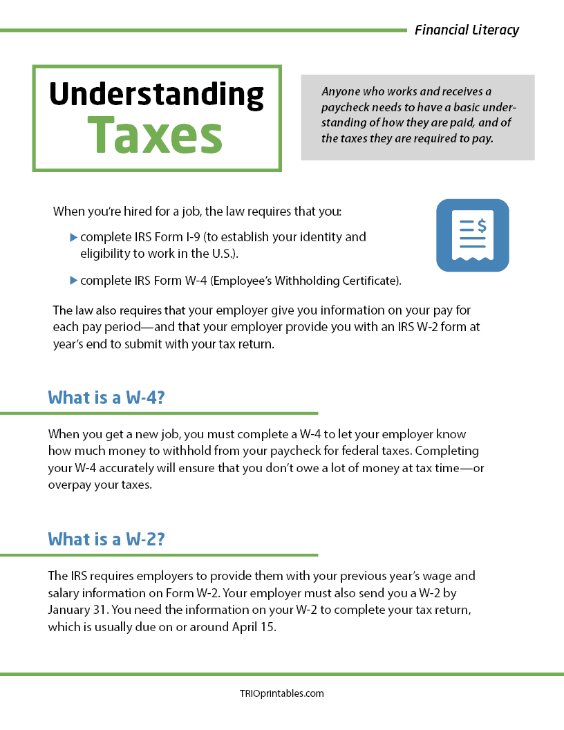 Understanding Taxes Informational Sheet