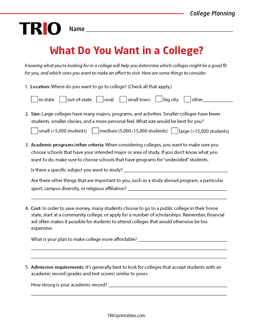 What Do You Want In A College Activity Sheet TRIO Printables what-do-you-want-in-a-college-activity-sheet-trio-printables