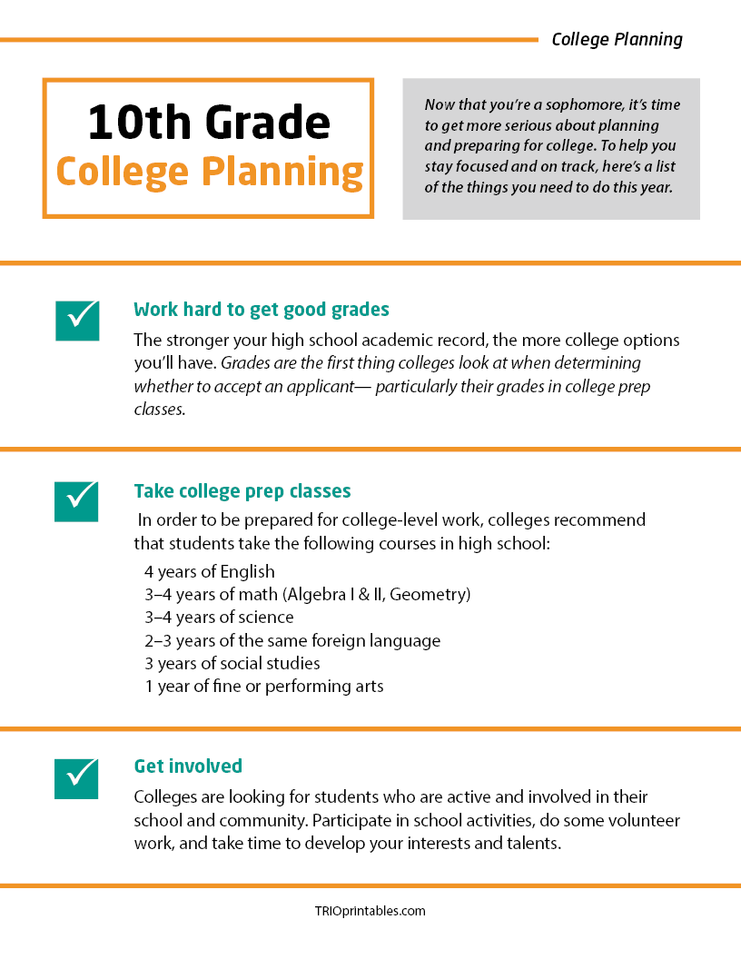 10th Grade College Planning Informational Sheet