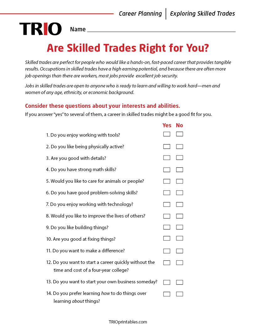 Are Skilled Trades Right for You? Activity Sheet