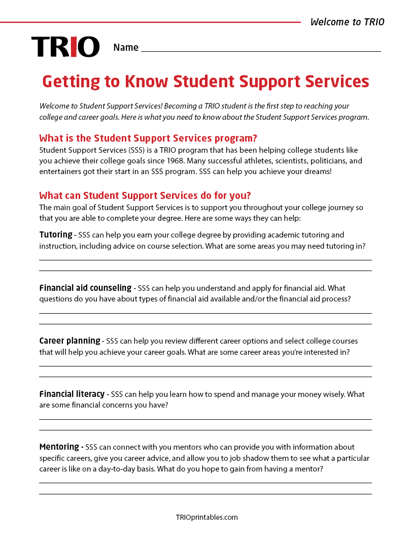 Getting to Know Student Support Services Activity