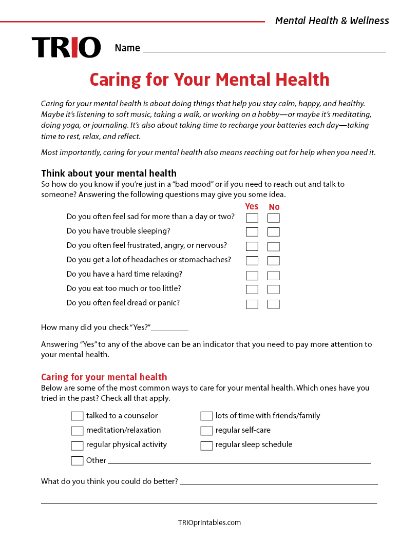 Caring for Your Mental Health Activity Sheet