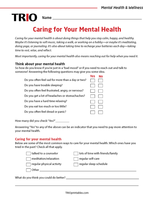 Caring for Your Mental Health Activity Sheet