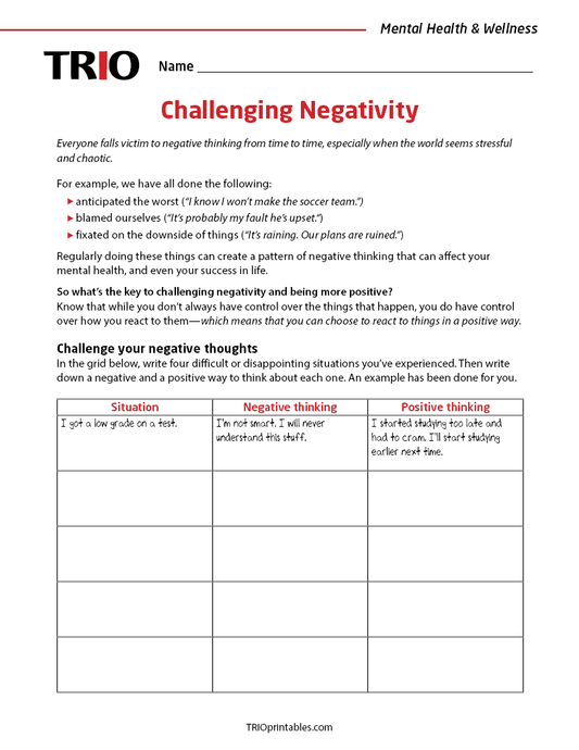 Challenging Negativity Activity Sheet