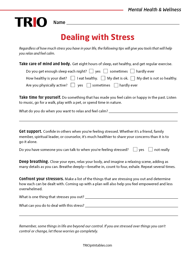 Dealing with Stress Activity Sheet – TRIO Printables