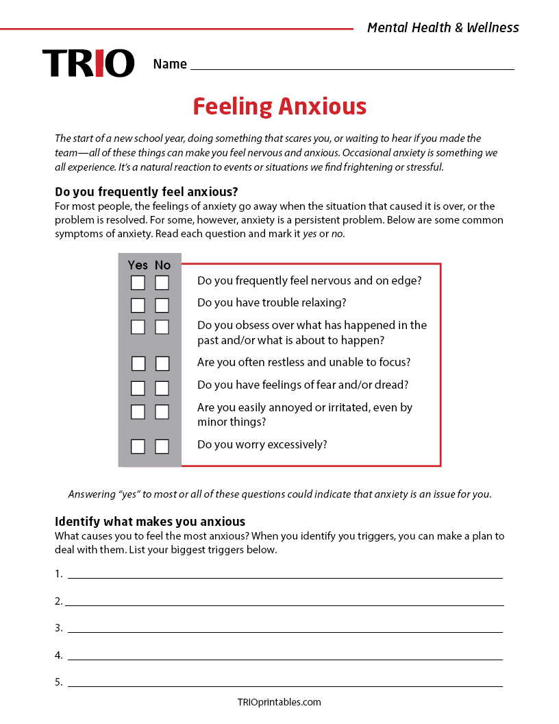 Feeling Anxious Activity Sheet