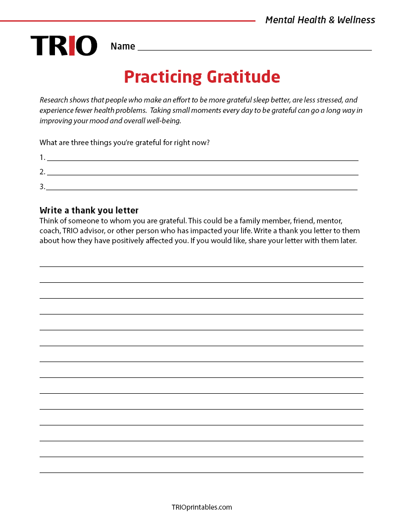 Practicing Gratitude Activity Sheet