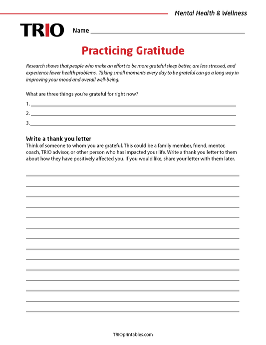 Practicing Gratitude Activity Sheet