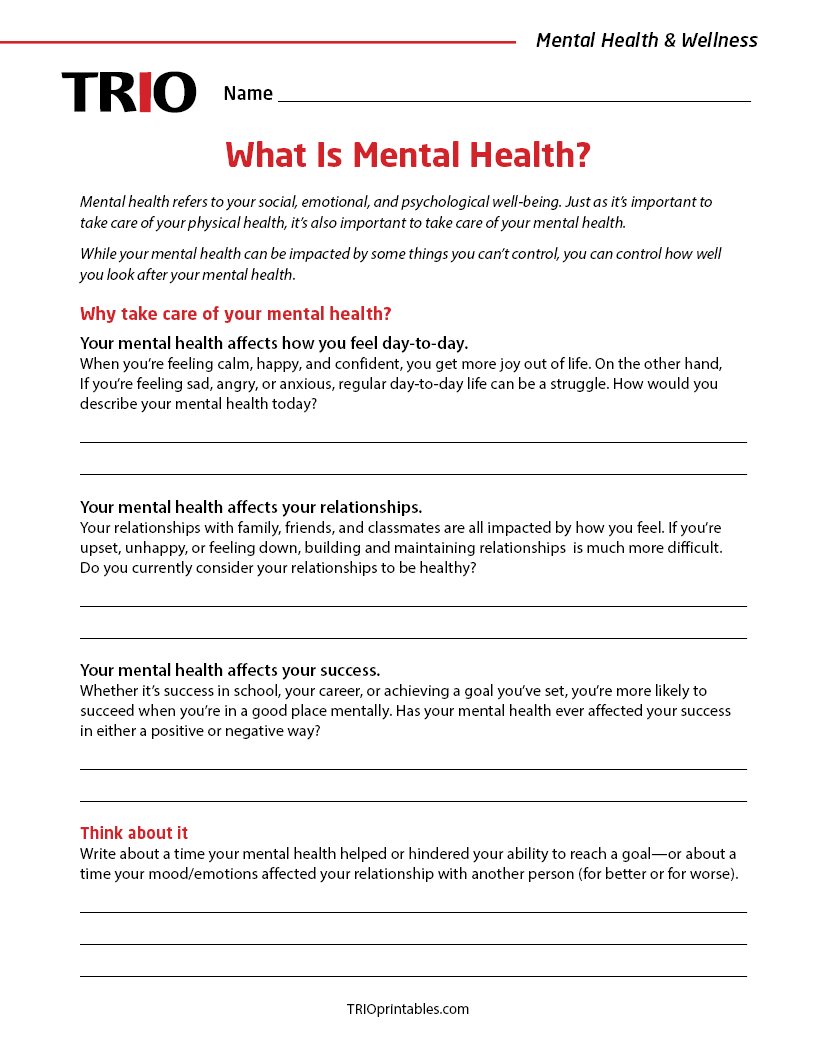 What Is Mental Health? Activity Sheet – TRIO Printables