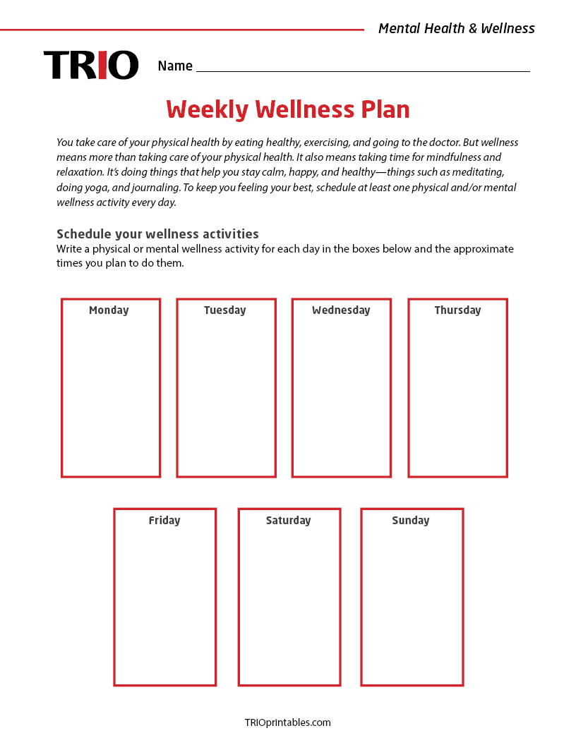 Weekly Wellness Plan Activity Sheet