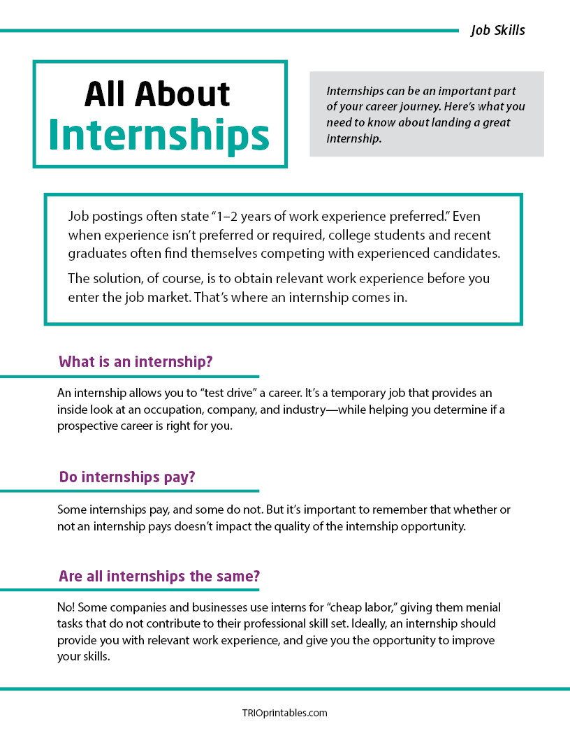All About Internships Informational Sheet