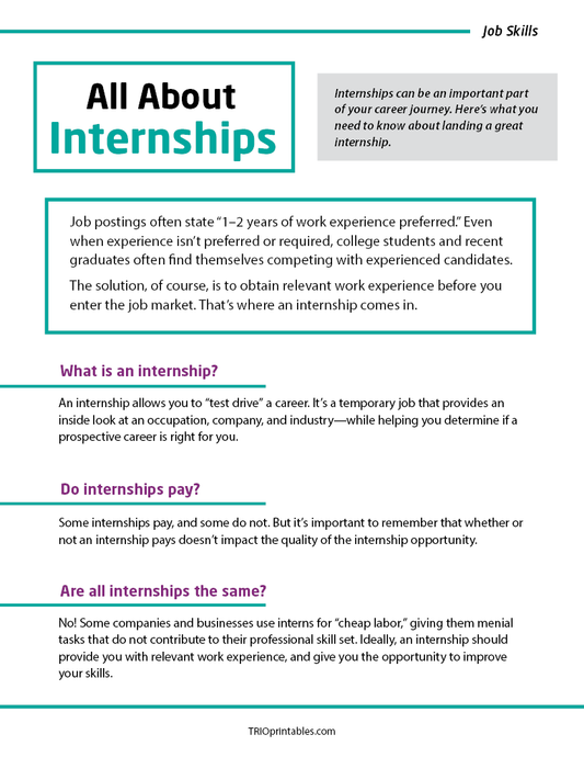 All About Internships Informational Sheet