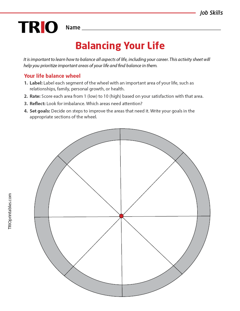 Balancing Your Life Activity Sheet – TRIO Printables